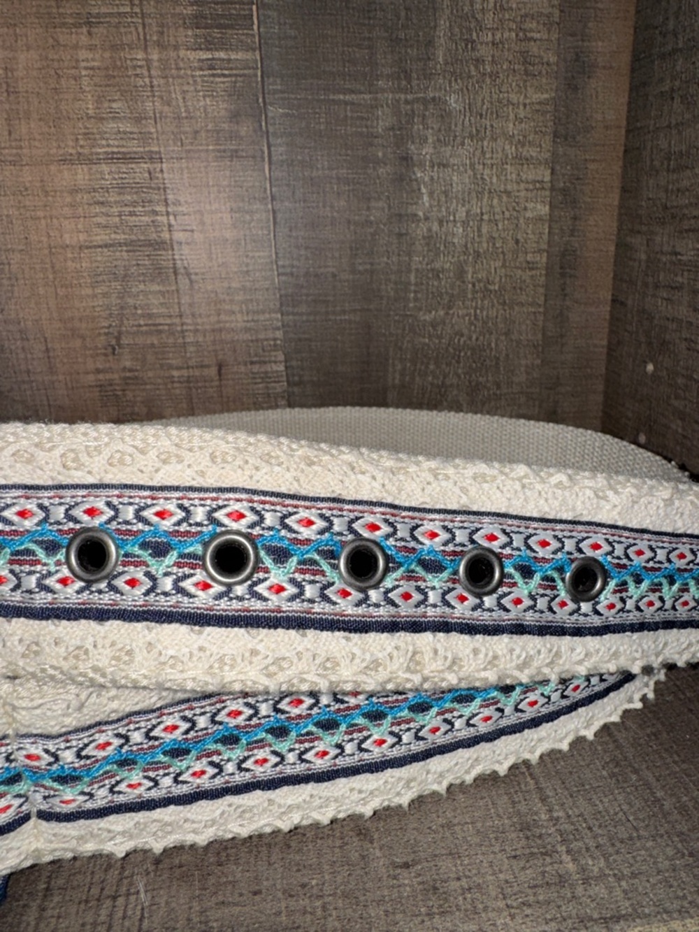 Boho Woven Tassel Belt in Cream and Blue size 17 - Picture 3 of 9